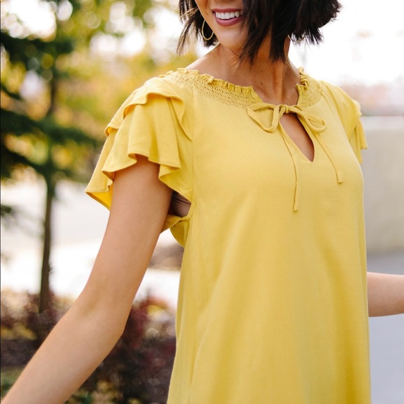 Golden Girl Smocked Neck Dress - Picture 5 of 7